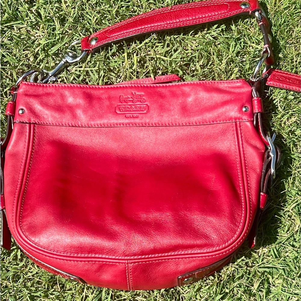 Coach Red Pebbled Leather Shoulder Bag new condition